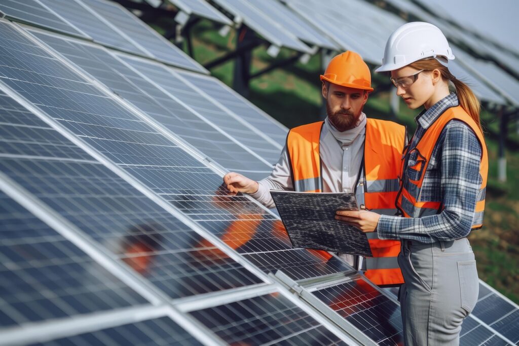 solar, solar panels, energy, photovoltaic, panel, power, engineer, business, worker, electricity, industry, nature, ecology, technology, engineering, alternative, environment, woman, technician, sky, electric, renewable
